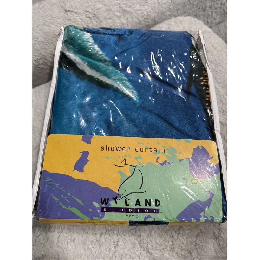 Vtg Wyland 1998 Whale Dolphin Tropical Fish Shower Curtain New Home Decor RARE
